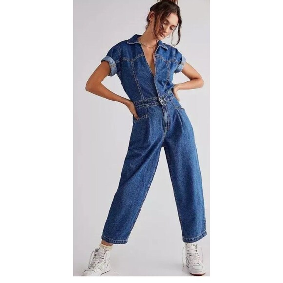 We the Free People Women's Marla Denim Jumpsuit Short Sleeve Size S New Utility - Picture 12 of 12